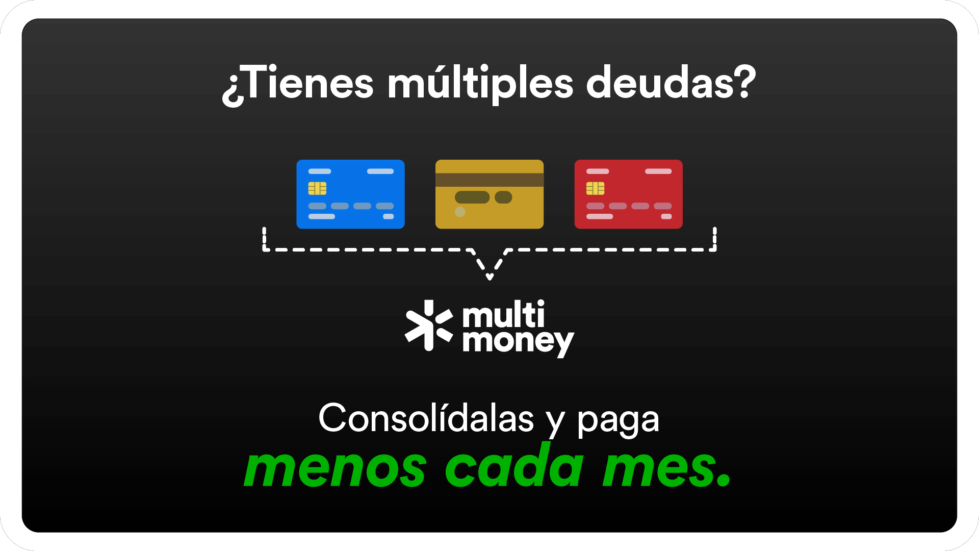 MultiMoney consolida tus deudas de tarjetas de crédito en un solo pago y reduce intereses mensuales